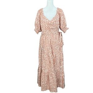 KIVARI Blush Leopard Linen Maxi Wrap Dress US Size 8